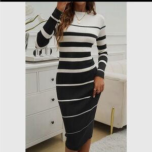 Striped Black and White Knit Dress